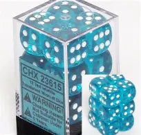 Chessex Translucent 16mm d6 Teal/white Dice Block™ (12 dice)