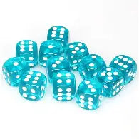 Chessex Translucent 16mm d6 Teal/white Dice Block™ (12 dice)