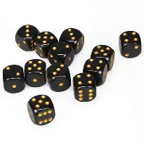 Chessex Opaque16mm d6 Black/Gold Dice Block™ (12 dice)