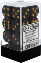 Chessex Opaque16mm d6 Black/Gold Dice Block™ (12 dice)