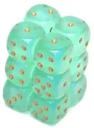 Borealis® 16mm d6 Light Green/gold Luminary™ Dice Block™ (12 dice)